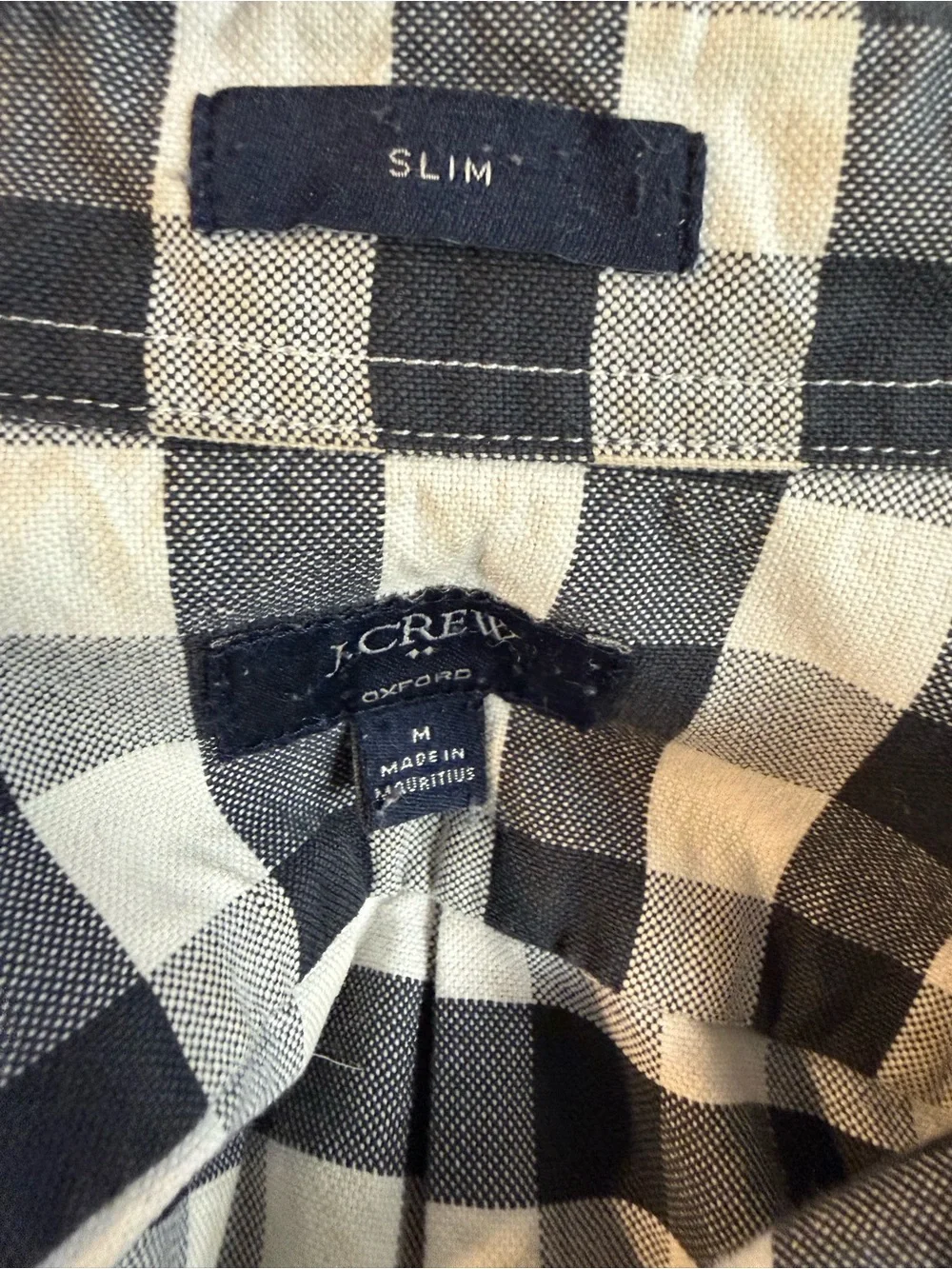 J.Crew Men's Slim Plaid Oxford Shirt M Black White Gingham C4283